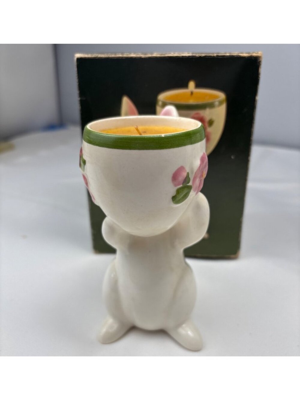 Avon Sunny Bunny Ceramic Candle Holder Floral Medley Candlelette Box 1981 - Picture 3 of 14
